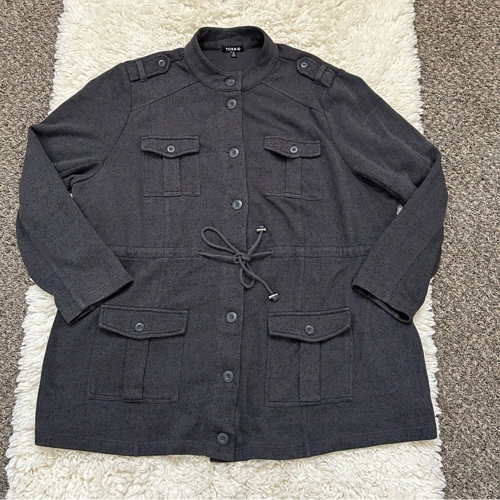 Torrid Grey French Terry Knit Military Jacket Size 22/24